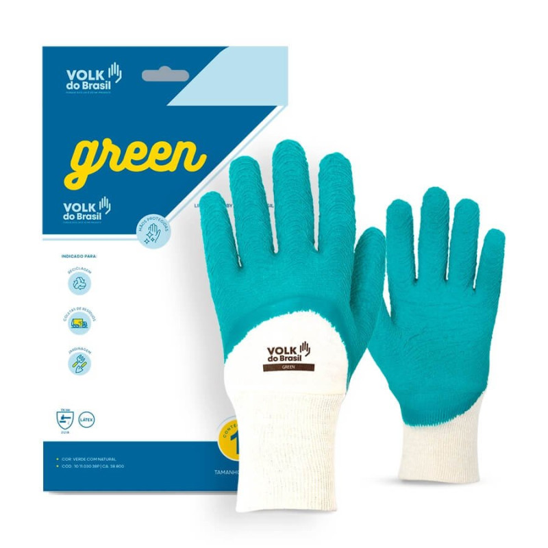 Luva de Látex Corrugado Green Autosserviço Volk CA 38800