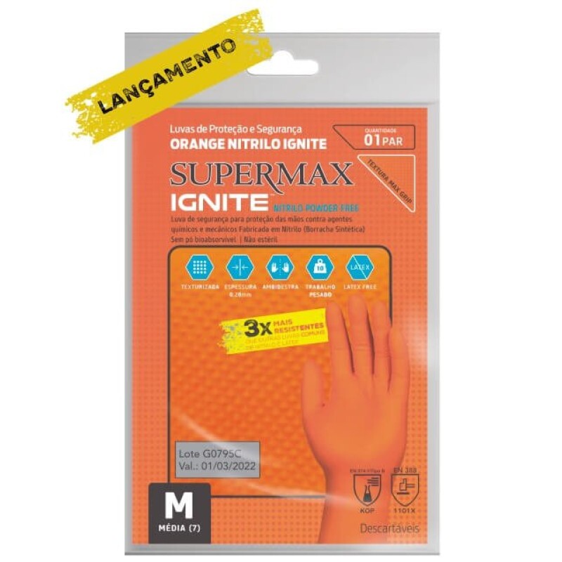 Luva Ignite Orange Nitrilo Supermax CA41845