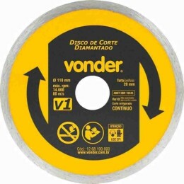 Disco de Corte Diamantado 110 mm Anel Contínuo V1 Furo 20 mm - Vonder (25 Unidades)