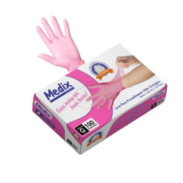 Luva de Procedimento Nitrílica Descartável ANVISA Rosa sem Pó - Medix (100 Unidades) | CA - 40093 / 47207
