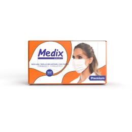 Máscara de TNT Tripla Descartável ANVISA Branca com Elástico - Medix (50 Unidades)