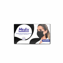 Máscara de TNT Tripla Descartável ANVISA Preta com Elástico - Medix (50 Unidades)
