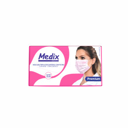 Máscara de TNT Tripla Descartável ANVISA Rosa com Elástico - Medix (50 Unidades)