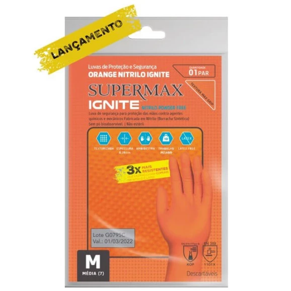 Luva Ignite Orange Nitrilo - Supermax 1