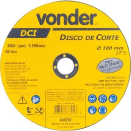 Disco de Corte 115 mm x 1,0 mm x 22,23 mm DCI Inox - Vonder (100 Unidades)