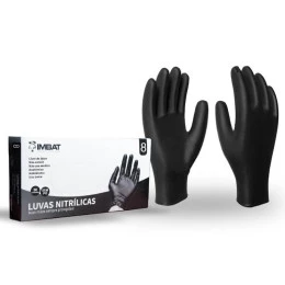 Luva Nitrílica Preta Heavy Descartável sem Talco LVSANP50 - Imbat (50 Unidades) | CA - 48295